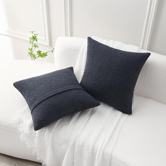 FUTEI Pack of 2 Navy Blue Decorative Throw Pillow Covers 22x22 Inch Soft Cozy Solid Boucle Textured Cushion Case,Modern Home Decor for Couch Bed Living Room