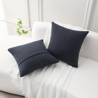 FUTEI Pack of 2 Navy Blue Decorative Throw Pillow Covers 18x18 Inch Soft Cozy Solid Boucle Textured Cushion Case,Modern Home Decor for Couch Bed Living Room