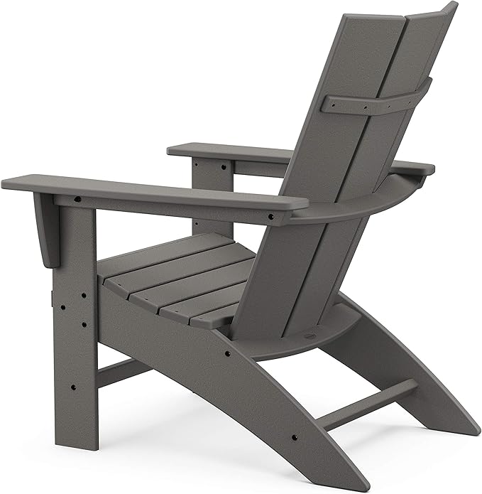 POLYWOOD Modern Curveback Adirondack Chair, HDPE Outdoor Patio Furniture, Fade-Proof Pool Deck Garden Fire Pit Seating, Teak Brown