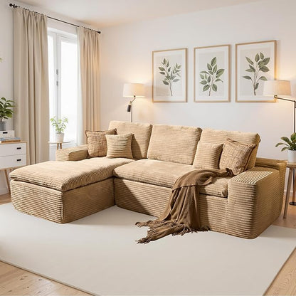 106" Oversized Couch Sofa, L Shape Couches for Living Room, No Assembly Required Corduroy Sectional Sofas with Left Facing Chaise for Home Apartment