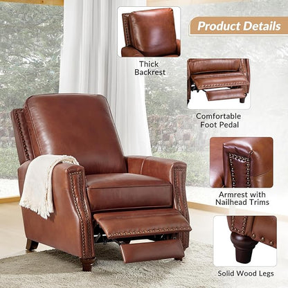 HULALA HOME Genuine Leather Recliner Chair Set of 2, Push Back Recliner Armchair with Thick Seat and Backrest(Brown)
