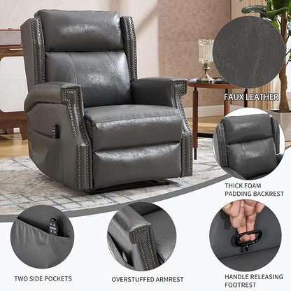 Manual Recliner Chair with Massage & Lumbar Heat, Breathable Leather Reclining Chair for Adults, Humanized Design Easy to Install Living Room Recliners Grey