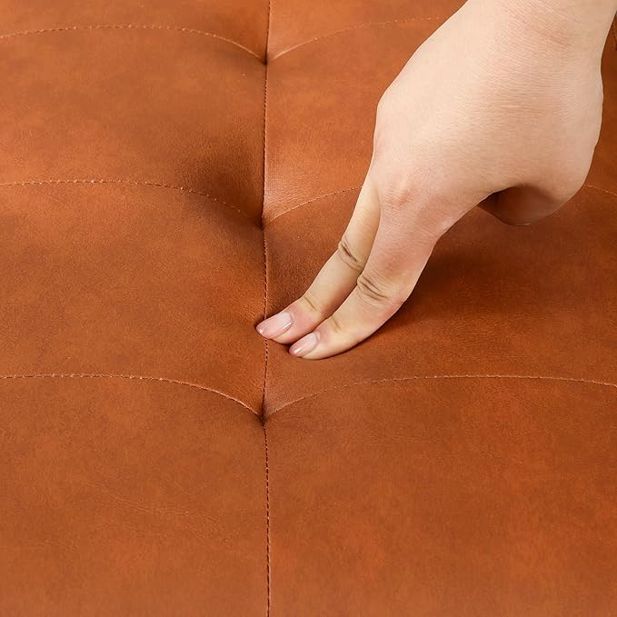 Asense Storage Ottoman Bench,Foot Stool Ottoman with Storage, Faux Leather Foot Rest Seat with Safety Hinge,Wood Legs Stool for Living Room, Bedroom,Enterway,Brown