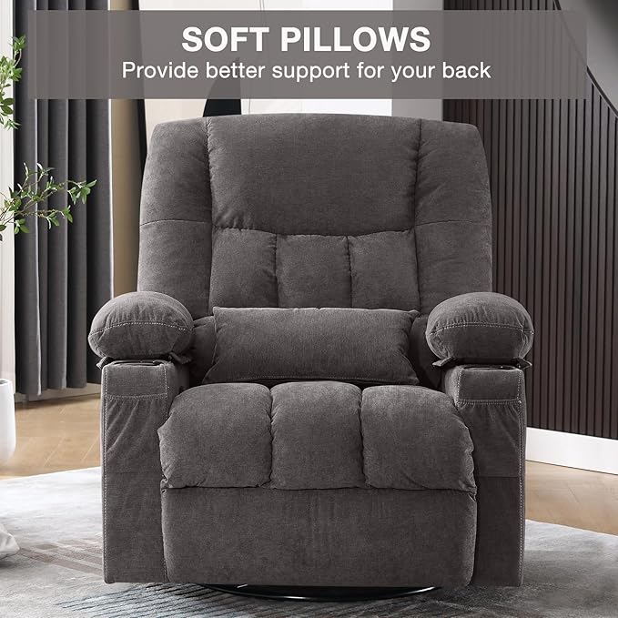 BOSMILLER Massage Swivel Rocker Recliner Chair with Vibration Massage and Heat Ergonomic Lounge Chair for Living Room with Rocking Function and Side Pocket, 2 Cup Holders, USB Charge Port