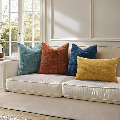 decorUhome Teal Chenille Throw Pillow Covers 22x22 Set of 2 Thick Textured Slubby Couch Pillow Covers Farmhouse Accent Modern Neutral Decorative Pillow Cases for Bed Sofa Living Room