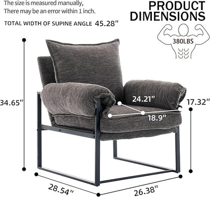 Xifan Modern Comfy Reclining Chair with 6 Angle Adjustable Backrest, Upholstered Accent Chair Fabric Living Room Lounge Chair for Reading Room - Gray, Set of 2
