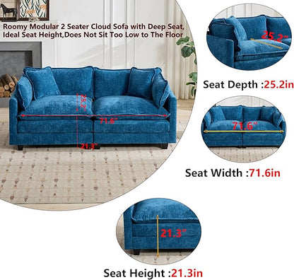 Aoowow Modular Sectional 2 Seater Cloud Sofa Couch for Living Room,78" Loveseat Couch with Deep Seat,Modern Chenille 2 Seat Sofas,Fluffy Small Couches for Bedroom,Small Spaces (Blue, 2 Seater)