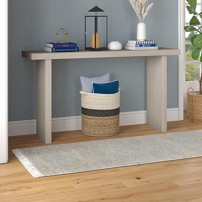 Henn&Hart 55'' Wooden Rectangular Fluted Console Table Entryway Table, Sofa Table for Entryway, Living Room, Couch, Hallway, or Office, Alder White