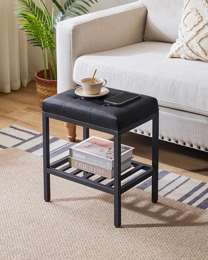 IBUYKE Rectangular Makeup Stool with Adjustable Feet and Storage Space, Footrest Chair, PU Vanity Seat, Multi-Use as Small Side Table or Ottoman, for Bedroom, Black WBD017B