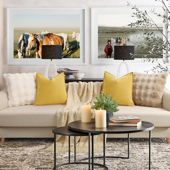 ZWJD Yellow Pillow Covers 20x20 Set of 2 Chenille Throw Pillow Covers with Elegant Design Soft and Luxurious Decorative Throw Pillows for Couch, Bed, and Home Decor