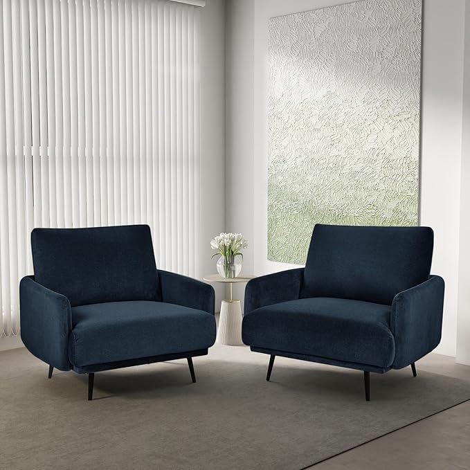Oversized Accent Chair for Living Room Chairs Reading Arm Chair Comfy Modern Single Sofa Side Chairs with Metal Legs & Soft Cushion for Bedroom, Waiting Room (Velvet Navy Blue, Set of 2)