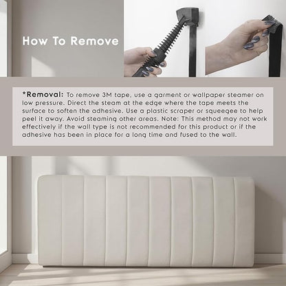 Hearth & Harbor Upholstered Twin Headboard - Easy Assemble Channel Stitched Headboard Twin Size - Wall Mounted Headboards with 3D Soundproof Wall Panels Peel & Stick Floating Headboards, Linen