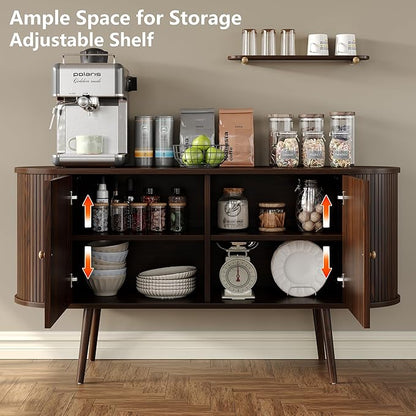 Furniouse 54.4''W Buffet Cabinet with Storage Fluted Sideboard Cabinet with Doors & 4 Shelf Storage for Living Room, Hallway, Kitchen, Mahogany