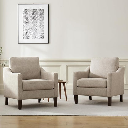 VKNOW Mid Century Modern Accent Chair, Upholstered Living Room Chairs Armchair for Bedroom, Comfy Reading Accent Chairs with Wood Legs for Living Room, Brown