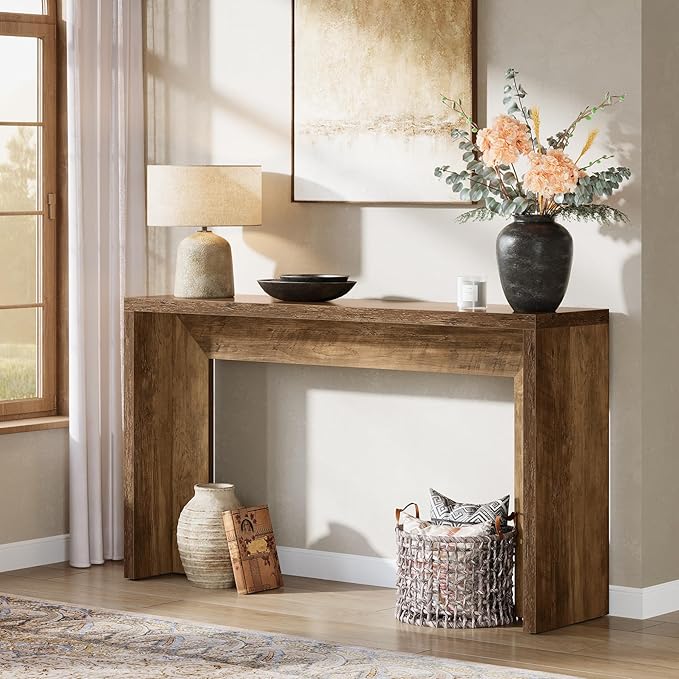 Tribesigns 55-Inch Farmhouse Console Table, Wooden Couch Table Behind Sofa with Storage, Narrow Long Entryway Hallway Table for Living Room, Entrance (Brown)