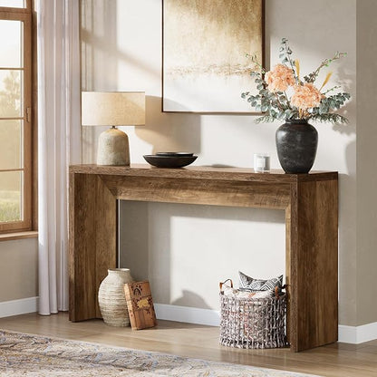 Tribesigns 55-Inch Farmhouse Console Table, Wooden Couch Table Behind Sofa with Storage, Narrow Long Entryway Hallway Table for Living Room, Entrance (Brown)