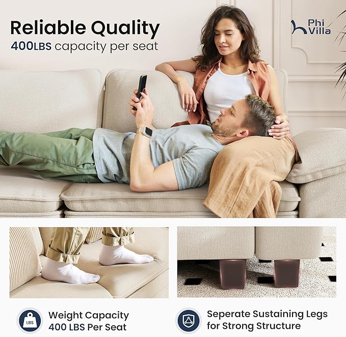 PHI VILLA Cloud Modular Couches Sets, 3 Pieces Large Sectional Sofa Set with Single Sofa, 5-Seater Upholstered Couch for Living Room, Chenille Fabric, Beige