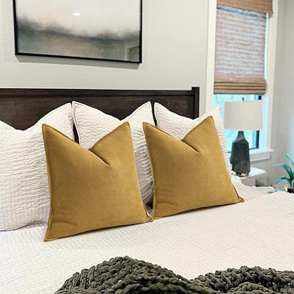 ZWJD Mustard Yellow Throw Pillow Covers 16x16 Set of 2 Chenille Pillow Covers with Elegant Design Soft and Luxurious Decorative Throw Pillows for Couch, Bed, and Home Decor
