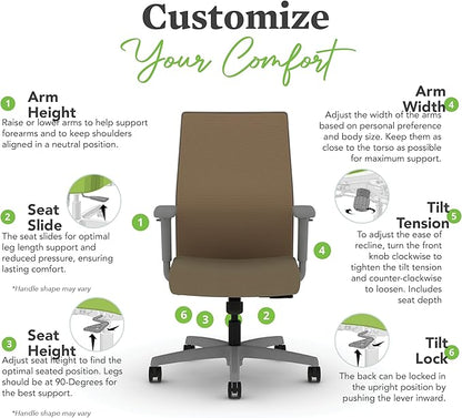 HON Ignition 2.0 Mid Back Task Chair, Spectrum Mesh, Standard Synchro-Tilt Control, Office Chair with Lumbar Support, Height and Width Adjustable Arms, Titanium Frame, Quicksand