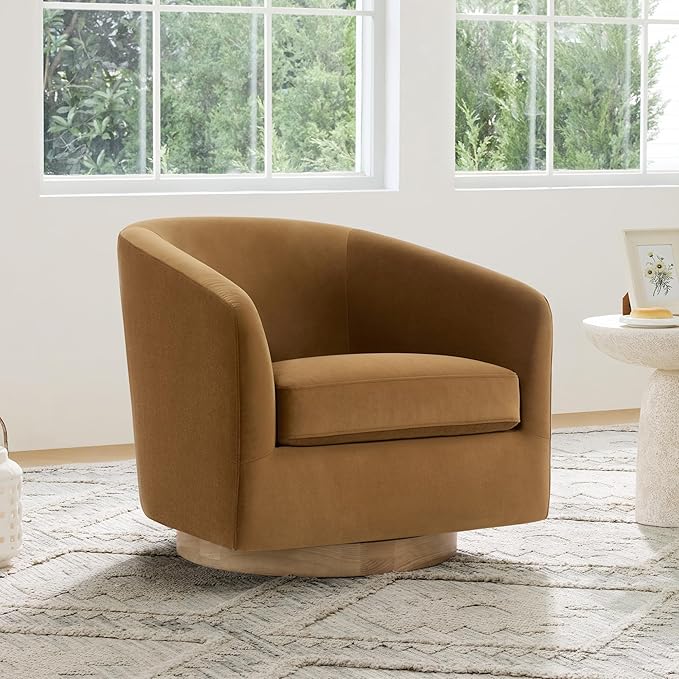 CHITA Swivel Accent Chair Set of 2, FSC Certified Upholstered Velvet Barrel Chair for Living Room, Fully Assembled, Sand