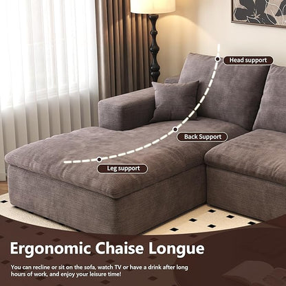 136.6'' U-Shaped Modern Modular Sectional Cloud Couch Whit Ottoman, 4-Seat Chenille Deep-Seat Sofa with Pillow for Living Room, Bedroom, Apartment, Camel