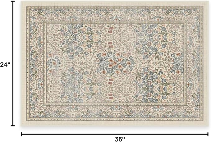 RUGGABLE x Morris & Co Washable Area Rug – Blackthorn Ivory Blue 2x3, Stain-Resistant, Non-Slip – Small Machine Washable Rugs for Living Room, Bedroom, Hallway, Entryway & Bathroom–with Standard Pad