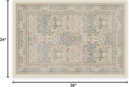RUGGABLE x Morris & Co Washable Area Rug – Blackthorn Ivory Blue 2x3, Stain-Resistant, Non-Slip – Small Machine Washable Rugs for Living Room, Bedroom, Hallway, Entryway & Bathroom–with Standard Pad