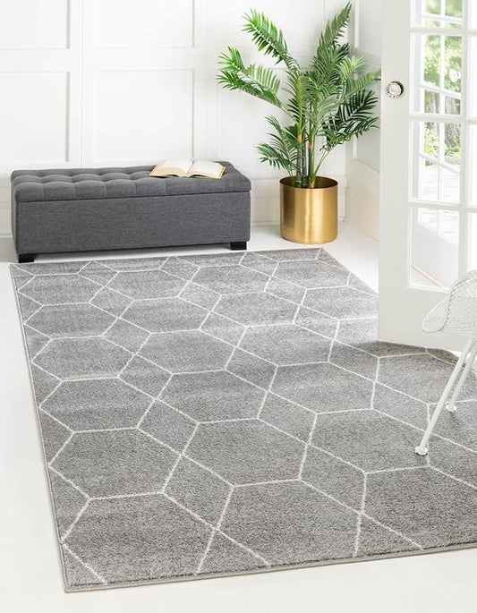 Unique Loom Trellis Frieze Collection Area Rug - Geometric (10' x 13', Light Gray/ Ivory)