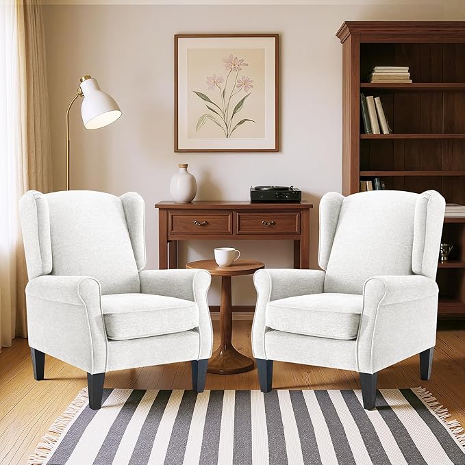 Accent Chair for Living Room Set of 2, High Back Reading Armchairs with Removable Seat Cushion, Mid-Century Single Couch in Fabric, Modern Ergonomic Wingback Chair for Bedroom,Club, Balcony