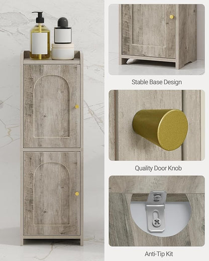 Bathroom Storage Cabinet, Corner Floor Cabinet with 2 Doors and Adjustable Shelf, Narrow Toilet Paper Cabinets, Bathroom Organizer for Small Spaces, 7.9" D x 9.8" W x 29.5" H Greige
