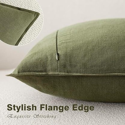 Foindtower Pack of 2, Decorative Linen Soild Throw Pillow Covers Soft Accent Cushion Case Boho Farmhouse Pillowcase for Chair Couch Sofa Bedroom Living Room Home Decor 16 x 16 Inch Olive Green