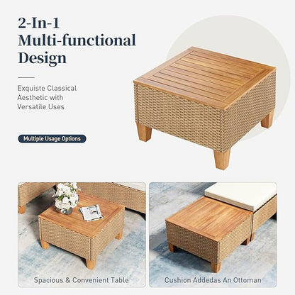 Small Patio Furniture Set, 3 Piece Wicker Outdoor Patio Conversation Set, Outside L-Shaped Sectional Sofa Couch with Chaise Lounge and Coffee Table for Porch Balcony Deck