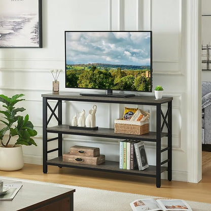 HOMBAZAAR Sofa Table,Industrial Console Table with Storage,Entryway Table with Engineered Wood and Metal,3 Tier Shelf for Living Room,Hallway,Grey,47 Inch