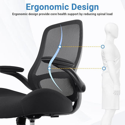 HYLONE Big and Tall Office Chair, Heavy Duty Ergonomic Desk Chair with Adjustable Armrests, 5" Thickened Seat Home Office Computer Chairs for Long Hours Mesh Executive Chair(Black)