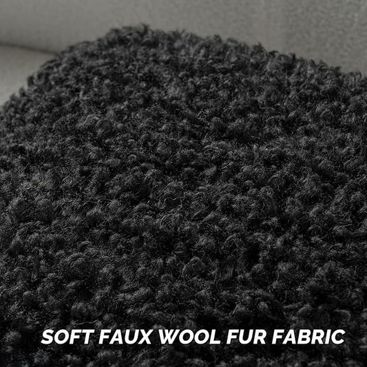 FUTEI Black Decorative Throw Pillow Covers 22x22 Inch Set of 2,Soft Fluffy Faux Wool Fur Boucle Textured Cushion Case,Modern Home Decor for Couch Bed Living Room Office