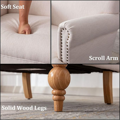 DM Furnitue Modern Accent Chair Comfy Arm Chairs Comfy Upholstered Lounge Chair Single Sofa Couch for Bedroom/Living Room, Cream