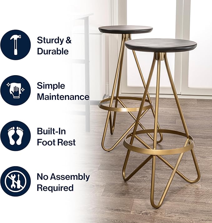 JONATHAN Y BSL1000C Spiroa 30" Modern Industrial Metal Backless Circular Bar Stool for Home, Kitchen, Dining Room, Workspaces, Cafes and Resturants, Black Seat with Gold Frame