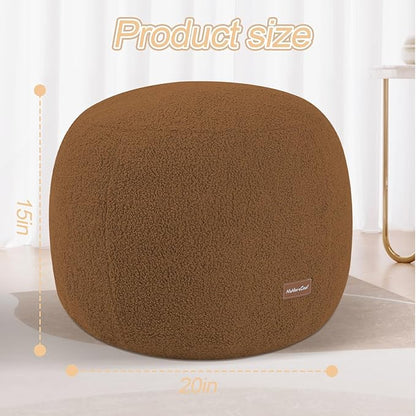 MeMoreCool Stuffed Round Pouf Ottoman Foot Rest, Floor Pouf Foot Stool with Soft Foam Chunk Filling, Small Round Ottoman Footstool Circle Footrest for Living Room, Light Coffee