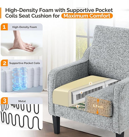 VINGLI Accent Chair for Living Room Chairs Reading Chair for Bedroom Chair Scooped Arm Chair Mid Century Modern Accent Chairs Upholstered Comfy Chair for Apartment, Waiting Room (1, Texture Gray)