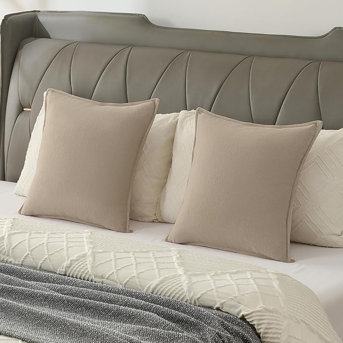 FUTEI Oatmeal Chenille Throw Pillow Covers 26x26 Inch Set of 2,Edges Double-Stitched Euro Pillow Shams,Modern Home Decor for Couch Living Room