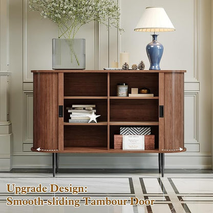 ARTPOWER 47.2" Sideboard Buffet Cabinet with Tambour Door, 6 Heights Adjustable Shelves, Accent Console Cabinet with Storage, Modern Credenza for Living Room, Dining Room, Entryway, Walnut