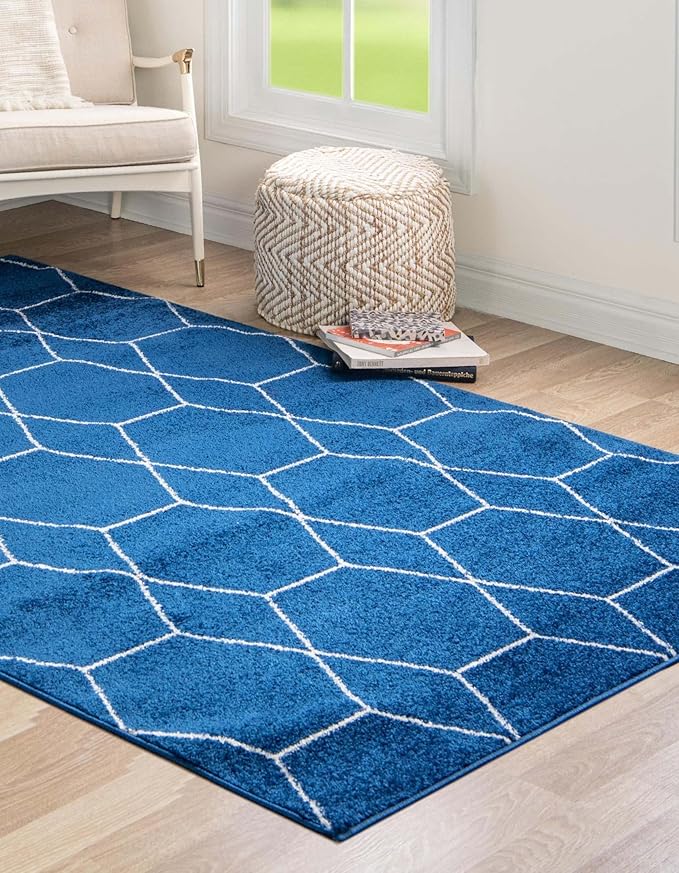 Unique Loom Trellis Frieze Collection Area Rug - Geometric (6' 1" x 9', Navy Blue/ Ivory)
