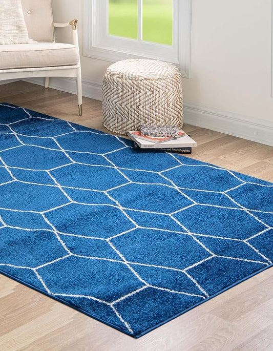 Unique Loom Trellis Frieze Collection Area Rug - Geometric (6' 1" x 9', Navy Blue/ Ivory)