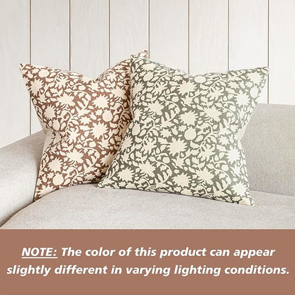 Foindtower Set of 2 Decorative Neutral Floral Throw Pillow Covers Accent Farmhouse Cushion Covers Boho Pillowcase for Couch Sofa Bedroom Living Room Home Decor,20×20 Inch,Light Orange Brown