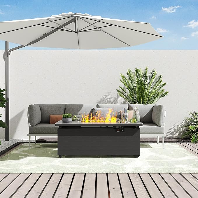 Sundale Outdoor 5 Pieces Patio Furniture Set with Fire Pit Table, Metal Outdoor Sectional Sofa with 6 Inch Olefin Cushion, All-Weather Modern Outdoor Conversation Sets (4 Seats,White Frame)