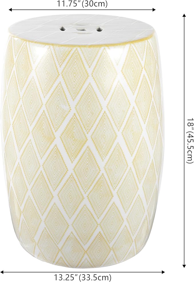 JONATHAN Y TBL1019B Moroccan Diamonds 18" Ceramic Drum Indoor/Outdoor Garden Stool Coastal, Contemporary, Transitional, Patio, Garden Room, Bathroom, Living Room, Yellow