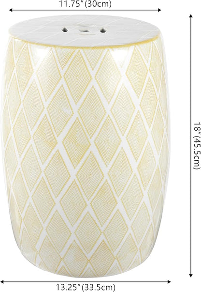 JONATHAN Y TBL1019B Moroccan Diamonds 18" Ceramic Drum Indoor/Outdoor Garden Stool Coastal, Contemporary, Transitional, Patio, Garden Room, Bathroom, Living Room, Yellow