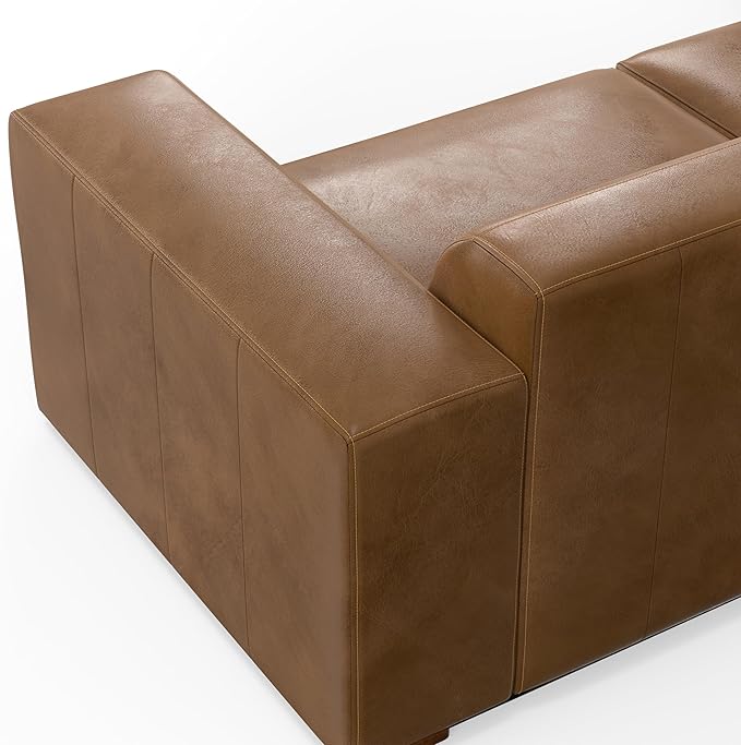 SIMPLIHOME Rex Left-Facing Modular Sectional Sofa in Full-Grain Genuine Leather, Caramel Brown, 122-inches Wide, Handcrafted Modern-Style 4-Seater L-Shaped Leather Couch with Left Chaise