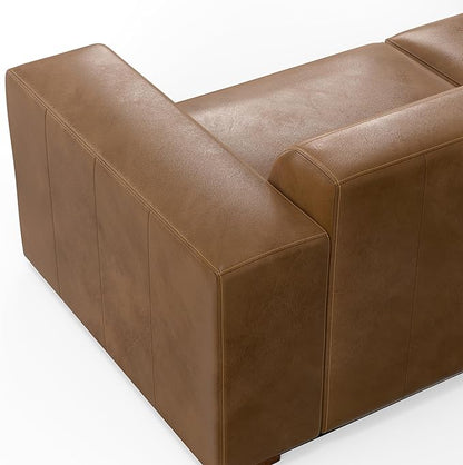 SIMPLIHOME Rex Left-Facing Modular Sectional Sofa in Full-Grain Genuine Leather, Caramel Brown, 122-inches Wide, Handcrafted Modern-Style 4-Seater L-Shaped Leather Couch with Left Chaise