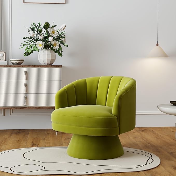 Swivel Accent Chair Set of 2,Upholstered Velvet 360° Swivel Barrel Chair for Living Room Overstuffed Bouncle Reading Chair Round Armchair for Bedroom,Vanity,Office (Grass Green)